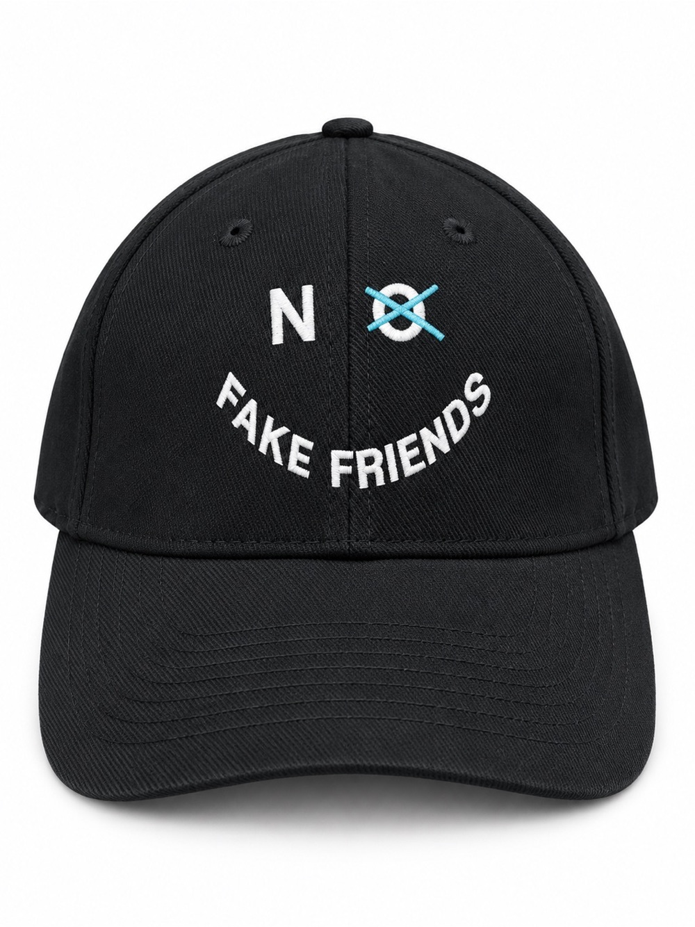No Fake Friends Embroidered Black Strapback Cap NWT